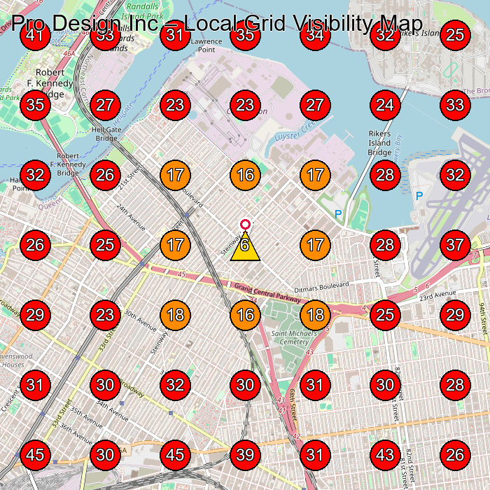 Pro Design Inc GeoGrid visibility map for General Contractor in Queens